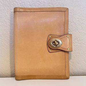 Coach Planning Agenda Jacket Cover Legacy Leather Khaki Turnlock Latch